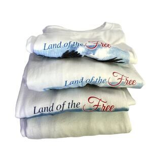 Lot of 4 Men's Large T-shirts White with "Land of the Free Home of the Brave"